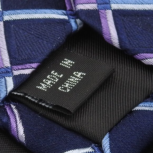 Michael Kors Navy Blue Purple Checker Neck Tie - Picture 6 of 7